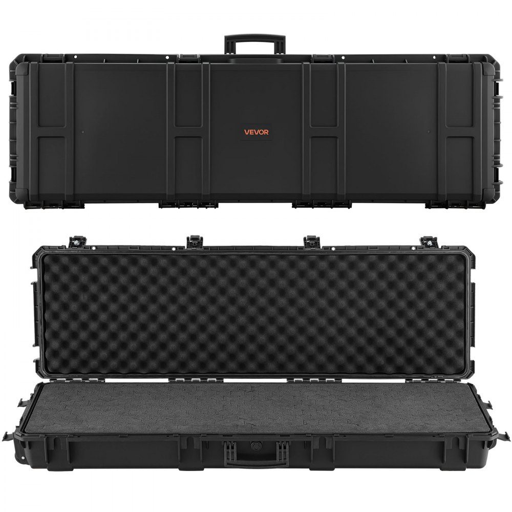 Waffenkoffer mit Hartschale für Langwaffen, abschließbarer Waffenkoffer mit herausnehmbarem XPE-Schaum, Langwaffenkoffer, Waffenaufbewahrung, rollbar, IP67 wasserdicht, 134,1 x 42,5 x 18 cm schwarz