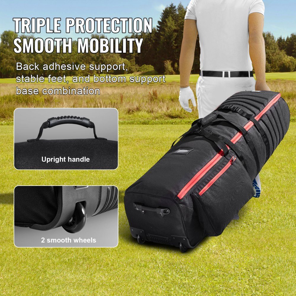 Golf-Reisetasche, Golfgepäck mit Rollen, strapazierfähig, 1800D Polyester Oxford, weiche Golfschläger-Aufbewahrungstasche für Flugzeug, wasserdicht, verschleißfest, Rot + Schwarz
