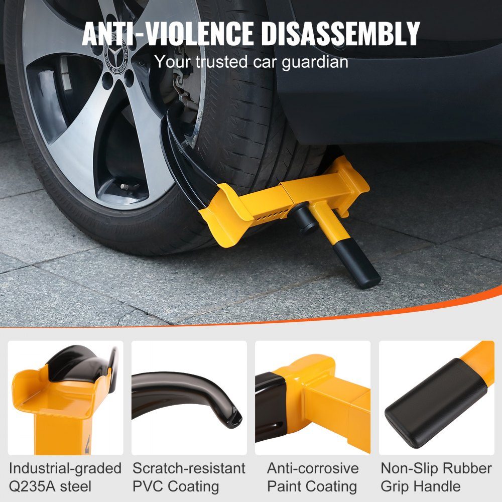 Lot de 2 griffes de stationnement antivol, 9 positions réglables avec 6 clés pour voiture, SUV, véhicule tout-terrain, remorque, griffe de pneu, antivol, pince de roue, blocage de roue, jaune