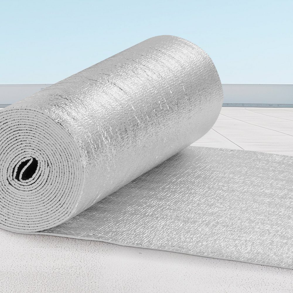 Podwójna odblaskowa rolka izolacyjna, bariera promiennikowa z rdzeniem piankowym, 3,2 mm, 24" x 25 stóp, dwustronny znak odblaskowy wykonany z folii aluminiowej i pianki EPE, rolka termoizolacyjna do okien i dachów samochodów kempingowych