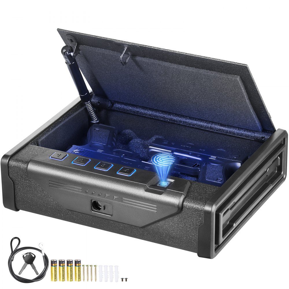 Coffre-fort pour armes à feu, étui pour armes à feu, coffre-fort portable pour 2 armes à feu, empreinte digitale, clé ou mot de passe, coffre-fort pour armes à feu en acier laminé à froid, 260x180x50mm, coffre-fort mural pour armoire à armes