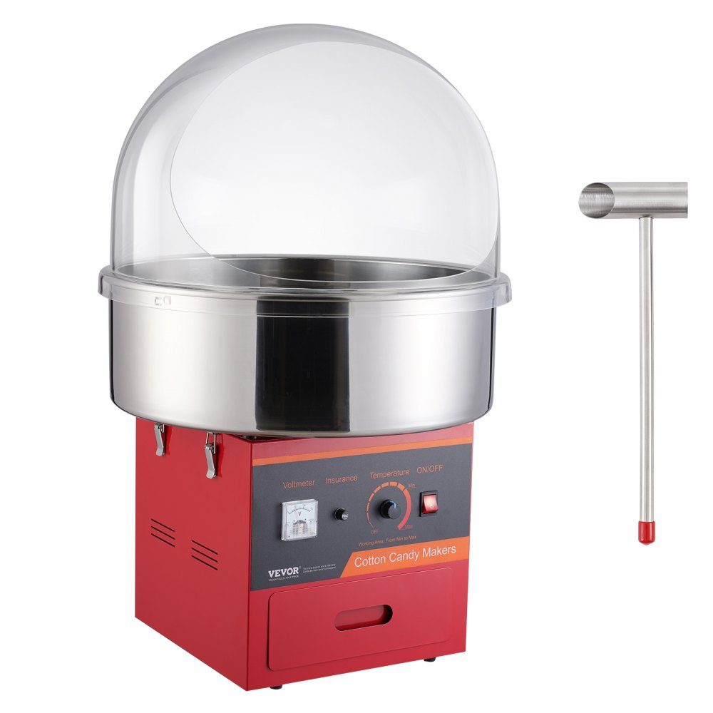 Elektrische Zuckerwattemaschine, 1000 W Zuckerwattemaschine, kommerzielle Zuckerwattemaschine mit Abdeckung, Edelstahlschüssel, Zuckerschaufel, Schublade, perfekt für Familientreffen, Rot