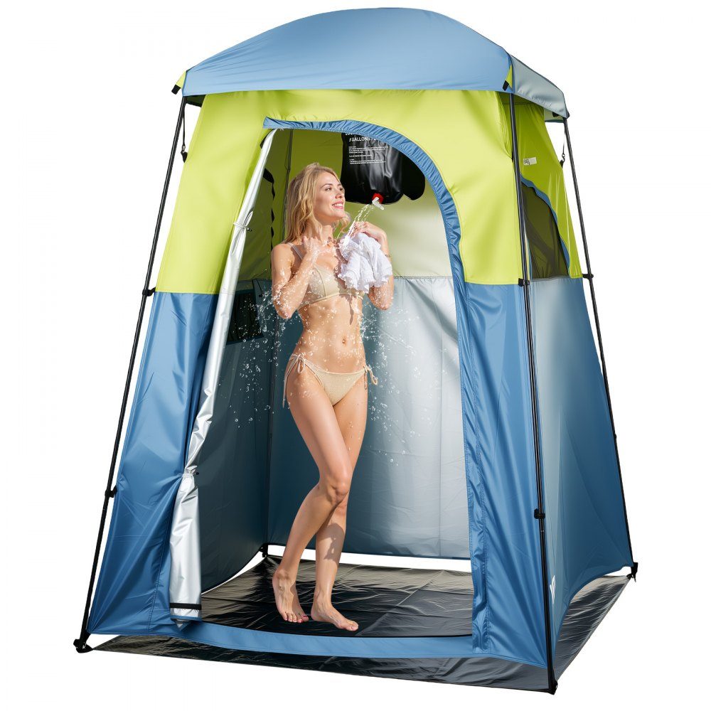 Shower tent with 1 room & shower bag, toilet tent (1676x1676x2184 mm) changing tent including pegs and ropes as well as carrying bag and support poles made of 150D Oxford fabric for camping beach fishing in green
