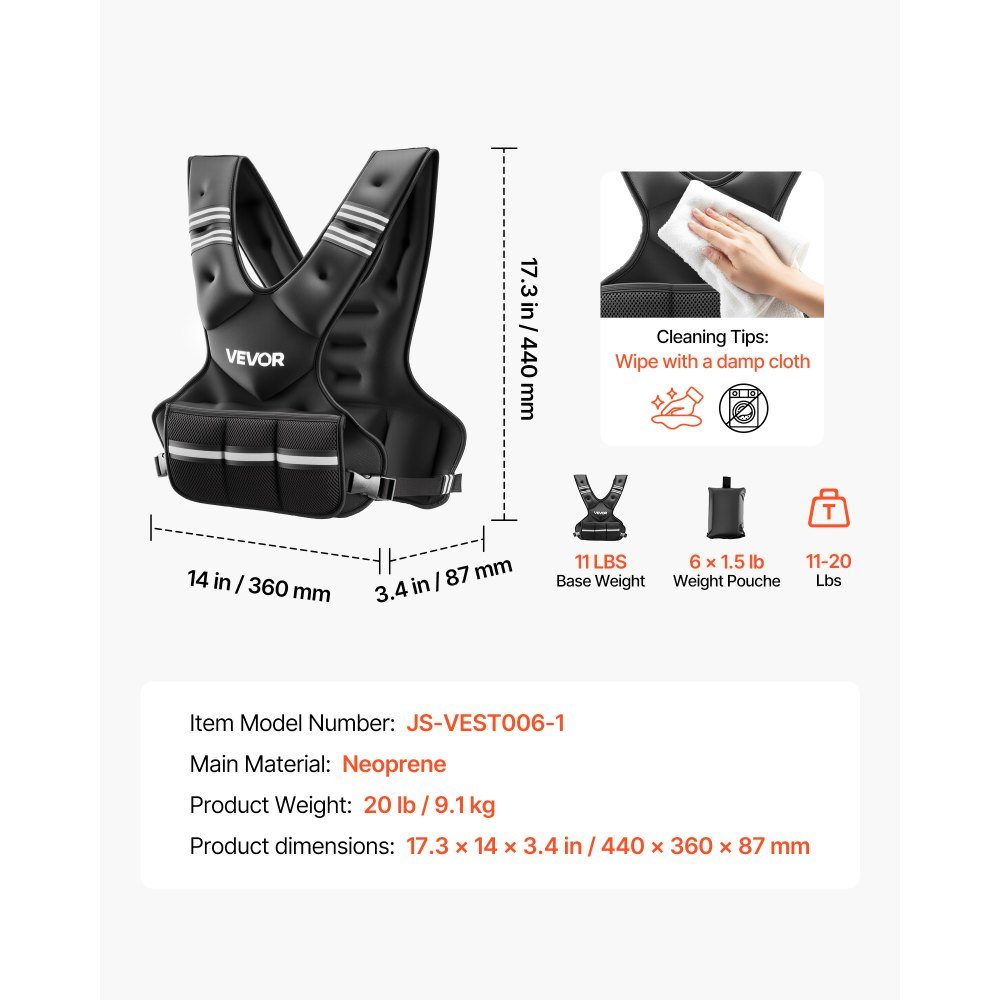 Adjustable Weight Vest 5-9.1kg with 6 Iron and Sand Weights and Reflective Strip Body Weight Vest Training Set for Men Women Training Equipment for Strength Training Running