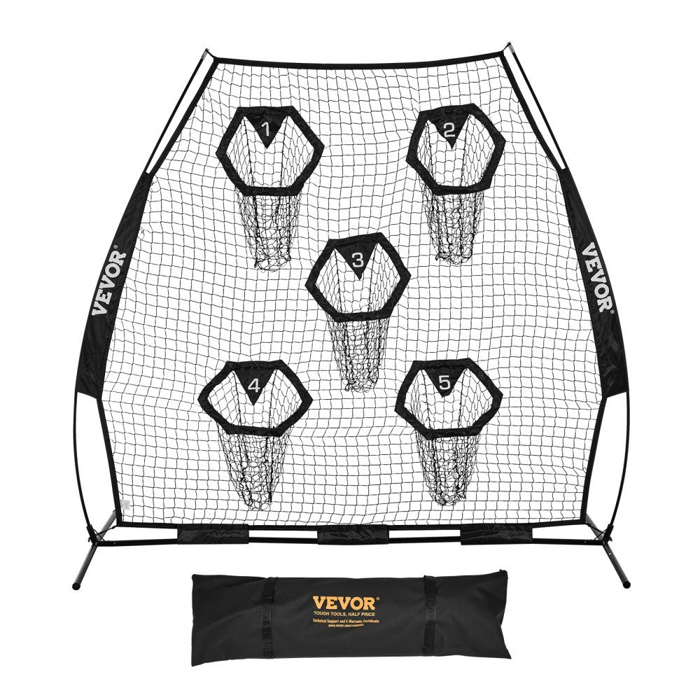 Football Coach Throwing Net, Practice Net (2265 x 1060 x 2100mm) with 5 Target Pockets and Portable Storage Bag and Straps, Throwing Target Training for Quarterback Passing Accuracy, Black