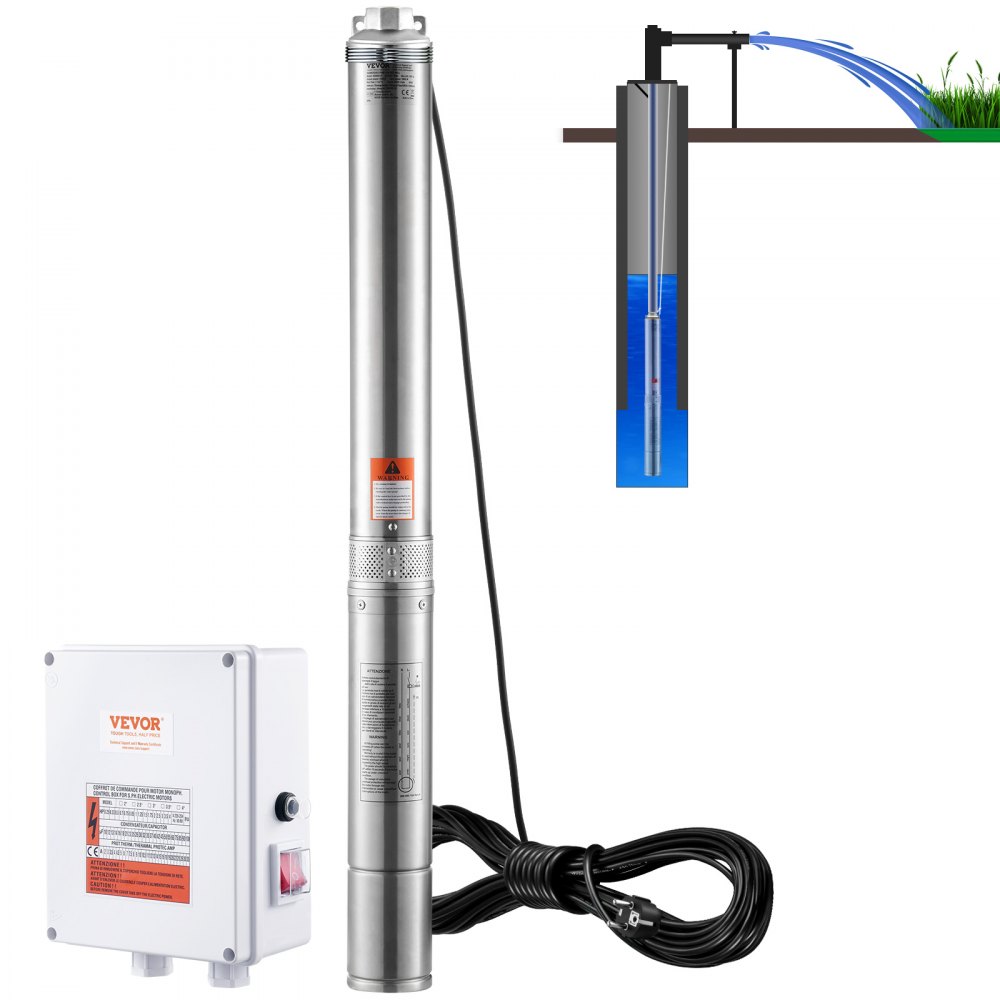 Pompa głębinowa do studni głębinowych, 2200 W, 230 V, przepływ 9,8 m3/h, wysokość podnoszenia 144 m, z kablem o długości 19,4 m i zewnętrzną skrzynką sterowniczą, Pompy wodne ze stali nierdzewnej do nawadniania przemysłowego i użytku domowego, wodoodporno Pompa głębinowa do studni głębinowych, 2200 W, 230 V, przepływ 9,8 m3/h, wysokość podnoszenia 144 m, z kablem o długości 19,4 m i zewnętrzną skrzynką sterowniczą, Pompy wodne ze stali nierdzewnej do nawadniania przemysłowego i użytku domowego, wodoodporno