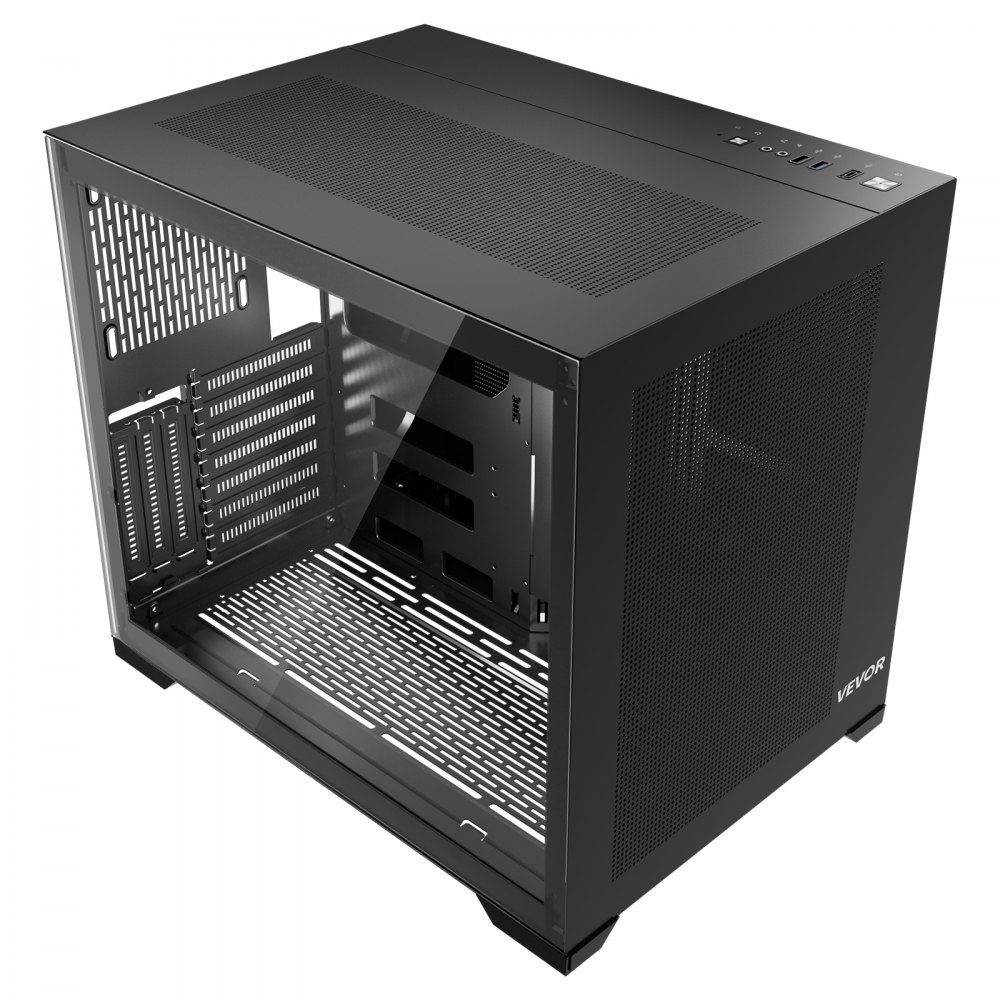Mid-Tower, Zweikammer-PC-Gehäuse mit gehärteten Glasscheiben, magnetischem Staubfilter, Kabelmanagement, für GPU bis zu 410 mm Länge, kompatibel mit ATX/M-ATX/ITX, kein Lüfter