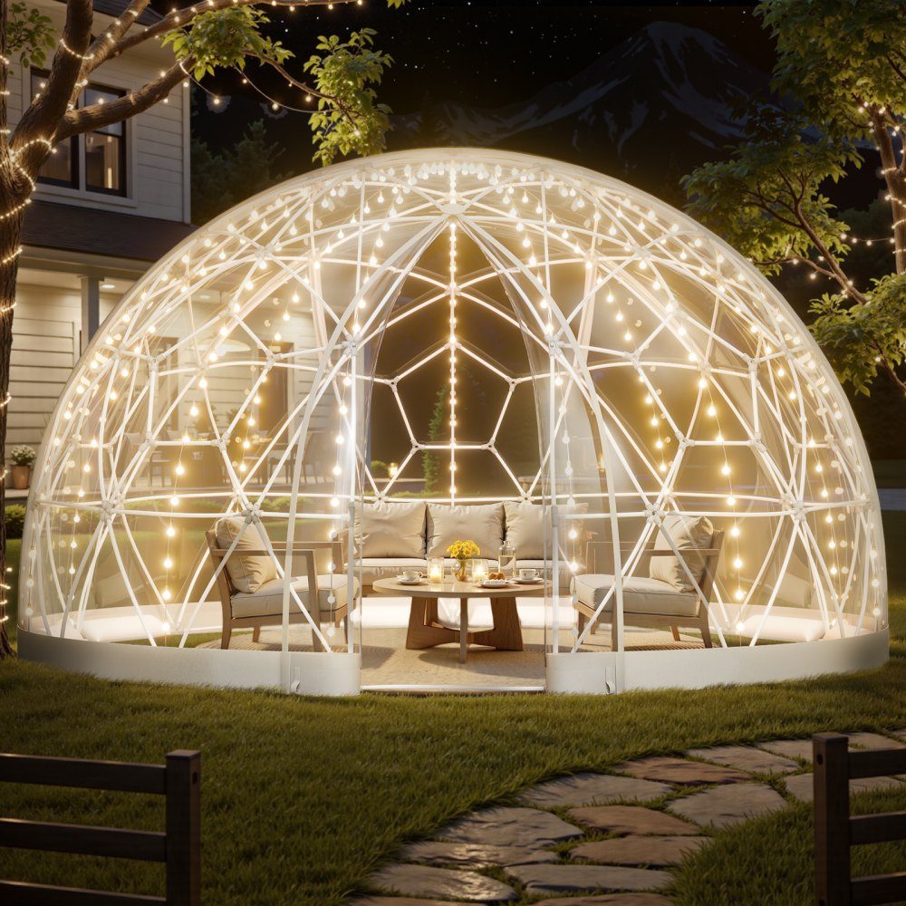 Tente à bulles transparente dôme de jardin 15' x 9' pour 10-14 personnes Serre à dôme géodésique avec fenêtre Tente en PVC pour cour, patio, camping, fête, mariage