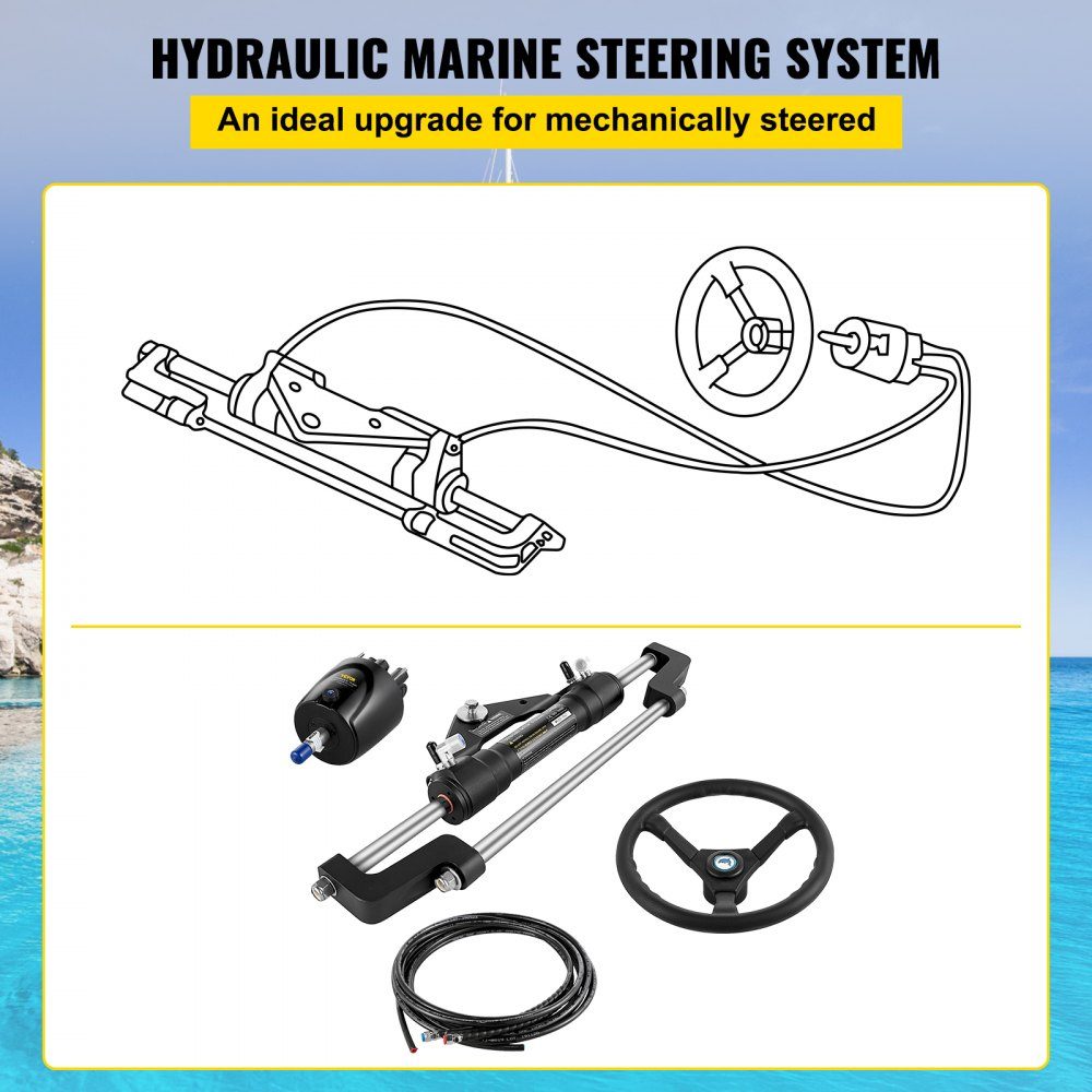 Hydraulisches Bootslenkungsset, 300-PS-Hydrauliklenkungsset, Lenkpumpe, Zylinder, Rad, 24-Fuß-Schlauch, hydraulisches Lenkungsdichtungsset, korrosionsbeständiges Bootslenksystem, Marine