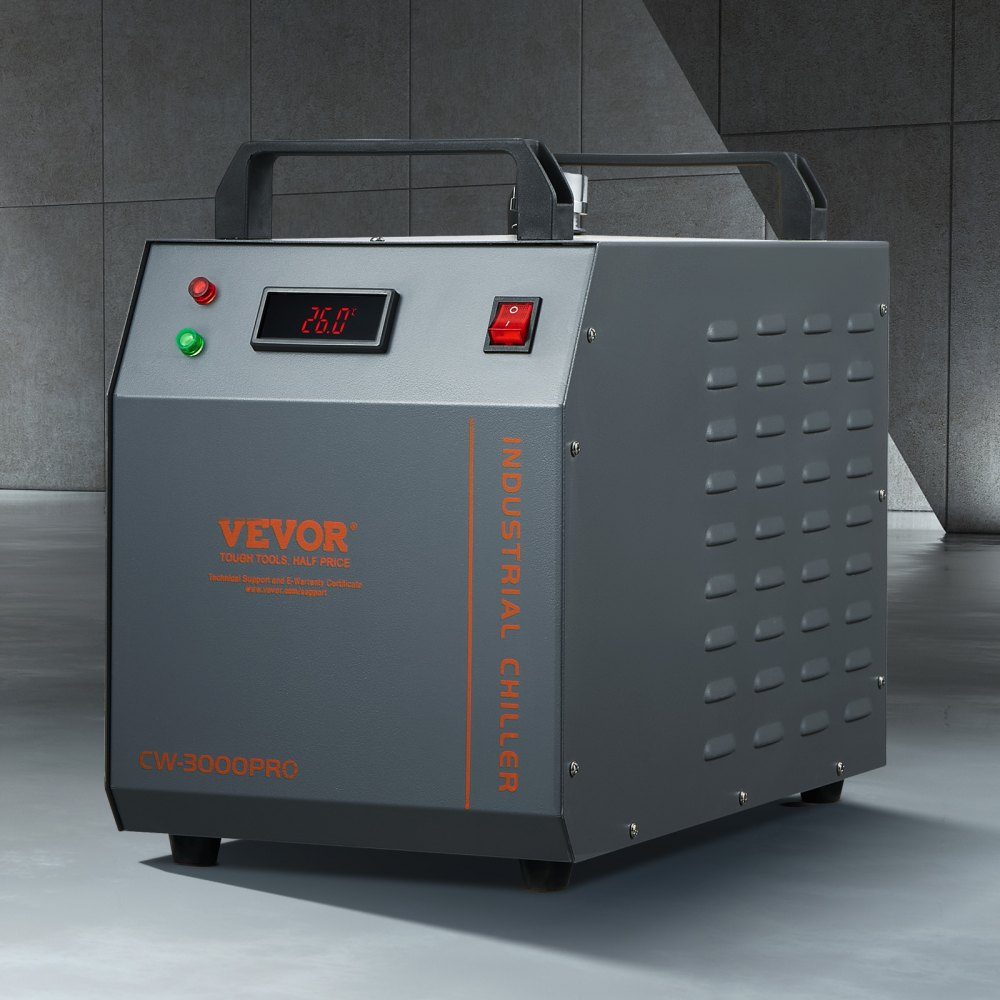 Industriële waterkoeler, CW-3000 (PRO), 150 W luchtgekoeld industrieel waterkoeler-koelsysteem met watertank van 12 liter, maximaal debiet van 18 l/min, voor lasergraveermachine Koelmachine