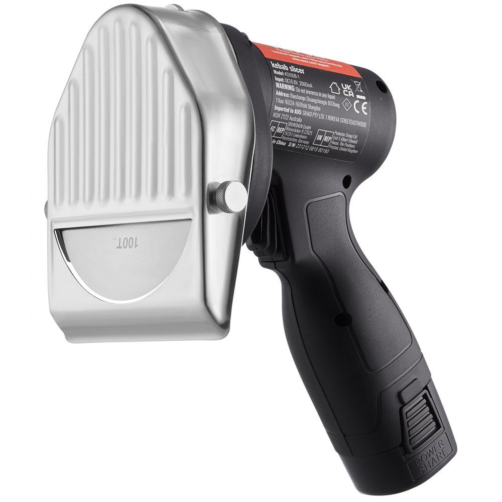 Donner Cutter 80 W Kebab Cutter, couteau électrique sans fil Gyros, couteau turc Shawarma Doner 0-8 mm d'épaisseur réglable, coupe-kebab commercial avec lames de 100 mm noir