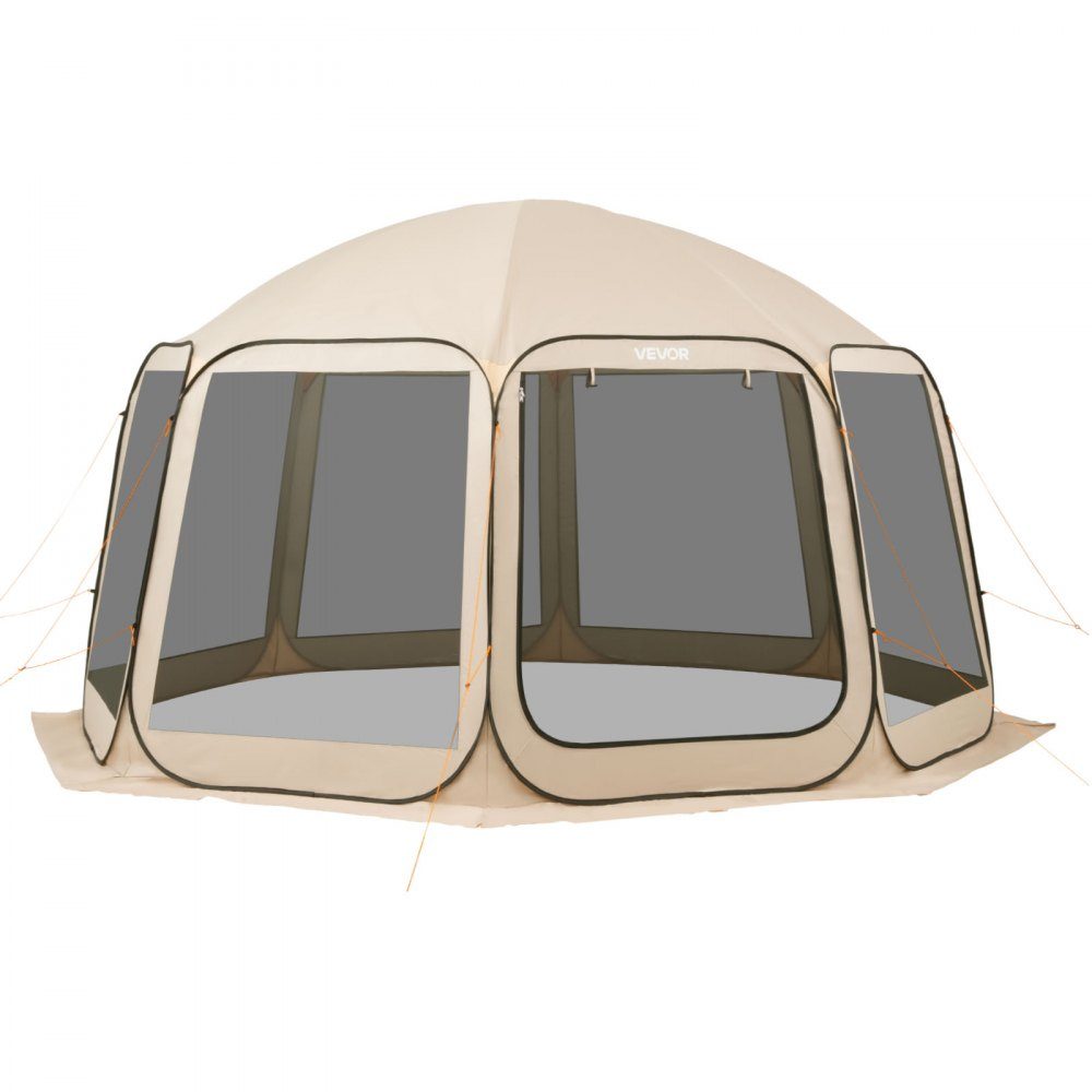 Kampeertent, 457,2x420,6x245 cm, partytent voor 12-15 personen, pop-up tent, inclusief draagtas, mesh zijwanden en haringen, voor tuin, terras en buitenactiviteiten, beige