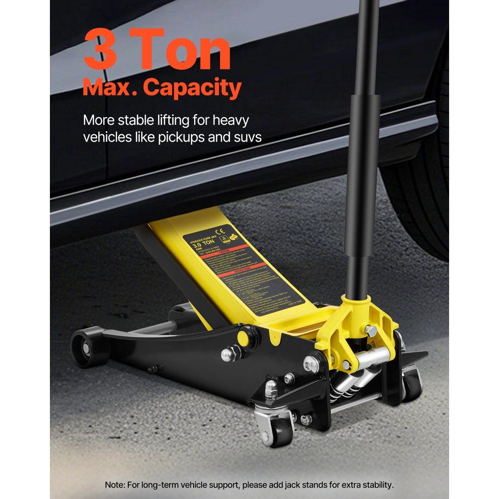 Car Jack, 3 Ton Low Jack Heavy Duty Steel Racing Car Jack with Dual Piston Quick Lift Pump, Jack Lift Range 3.35"-19.69