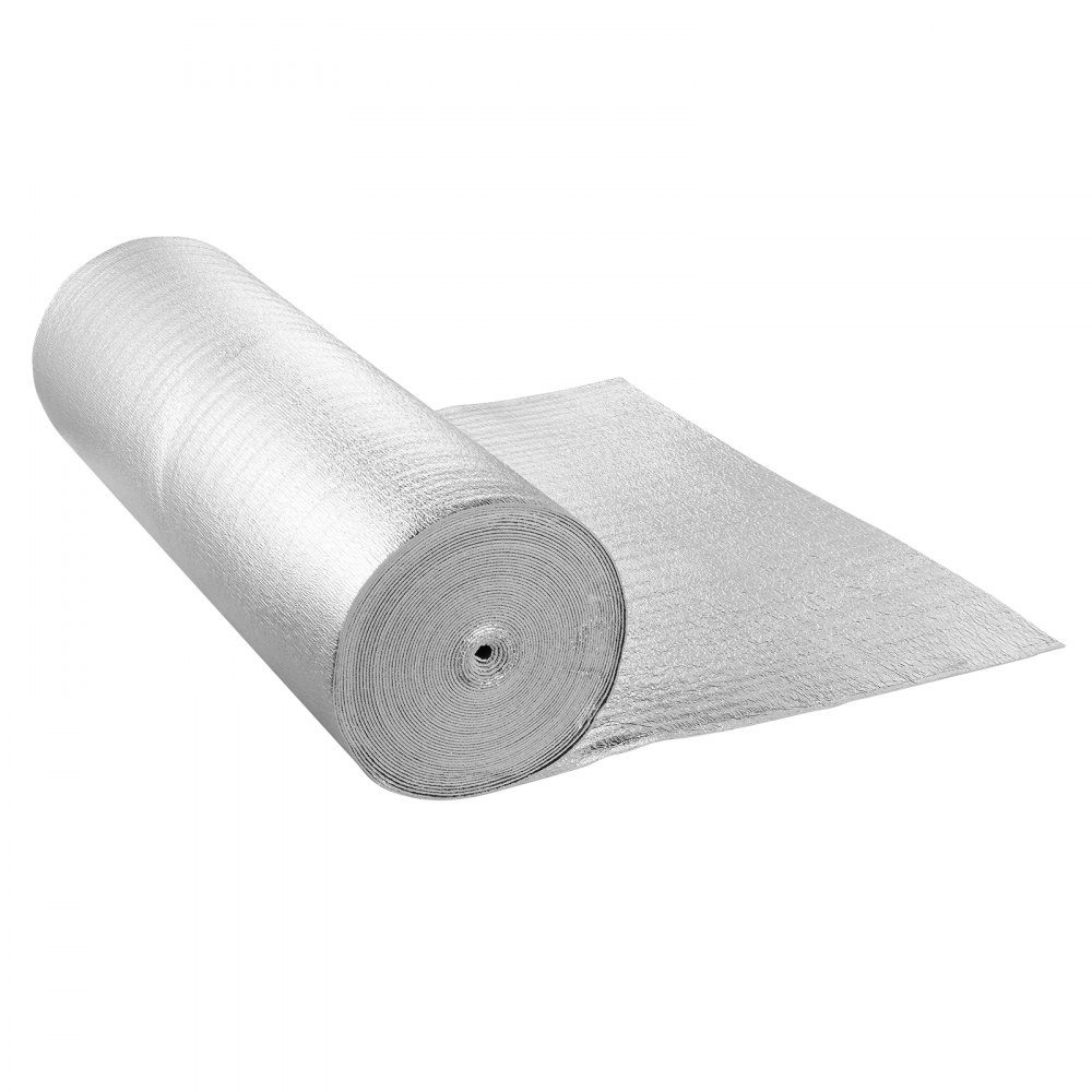 Dubbele reflecterende isolatierol, stralingsbarrière met schuimkern, 3,2 mm, 48 "x 100 ft, dubbelzijdig warmtereflecterend bord gemaakt van aluminiumfolie en EPE-schuim, thermische isolatierol voor ramen en camperdaken