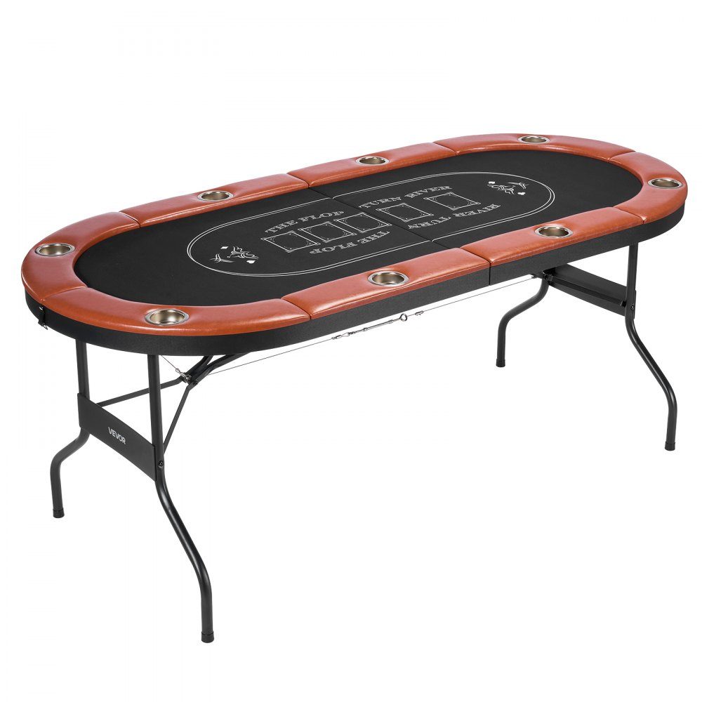 Klappbarer Pokertisch für 8 Spieler (72 Zoll), Casino-Freizeittisch mit gepolsterten Schienen und Getränkehaltern, ovale tragbare Spieltische mit Filz- und Metallbeinen, Texas Hold'em Poker