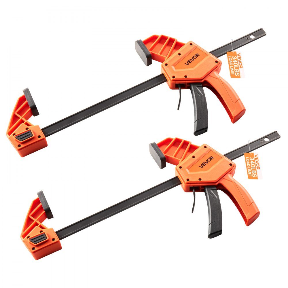 Woodworking Pole Clamps 2 Pack 12" Opening Quick Grip F Clamp with 300-lb-Belastungsgrenze 3.35" Depth Plastic and Carbon Steel Metalworking Orange + Black