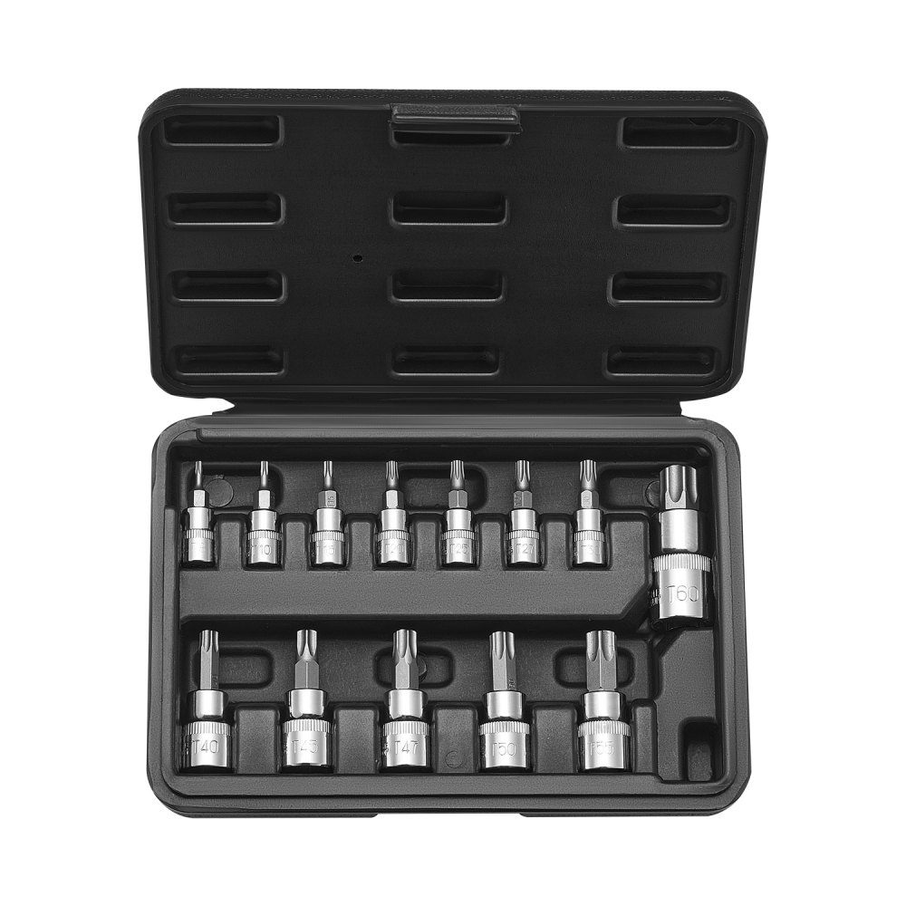 Jeu de clés à douille Torx 13 pièces. Star T8-T60 S2 en acier allié et acier cr-v, entraînements 1/4 ", 3/8" et 1/2 "avec mallette de rangement, clé à douille Torx pour la réparation automobile