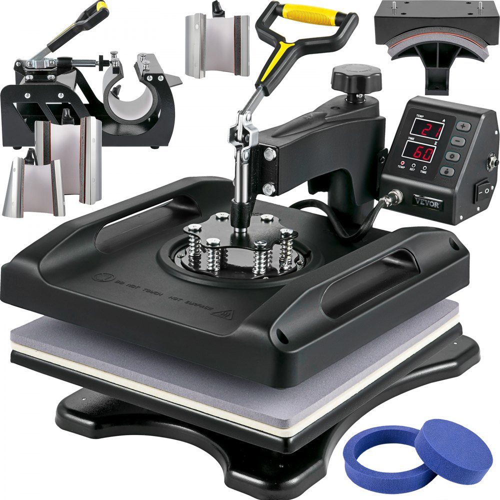 1200W Heat Press 8 in 1 T-Shirt Press 38x38cm Black Heat Press T-Shirt Heat Press for Applying Letters, Numbers and Patterns