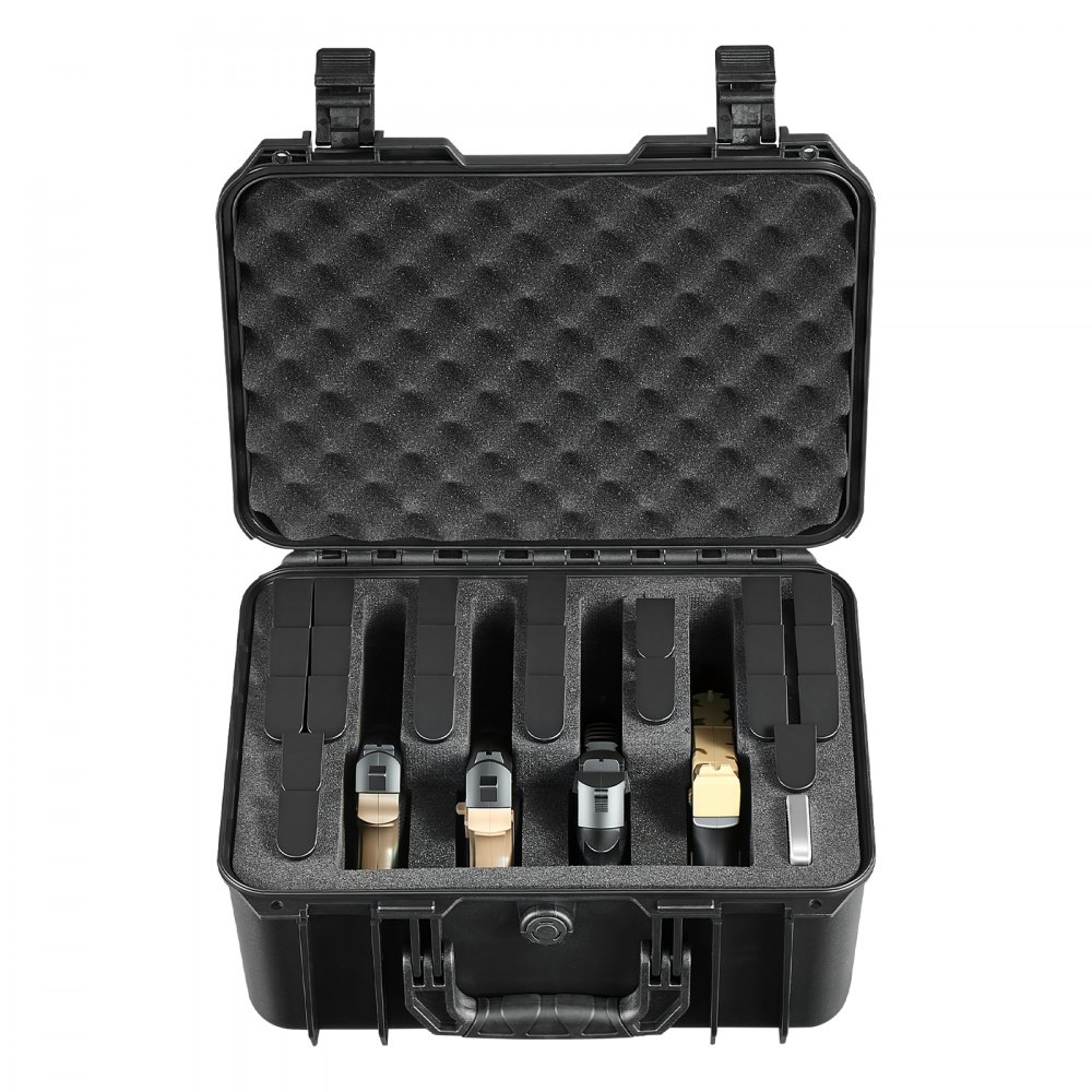 Harde koffer voor 4 pistolen, pistoolkoffer met XPE-schuiminzet 404x319x192 mm, waterdichte pistoolkoffer met verstelbare binnenkant en draaggreep, voor pistoollenzen camera Harde koffer voor 4 pistolen, pistoolkoffer met XPE-schuiminzet 404x319x192 mm, waterdichte pistoolkoffer met verstelbare binnenkant en draaggreep, voor pistoollenzen camera