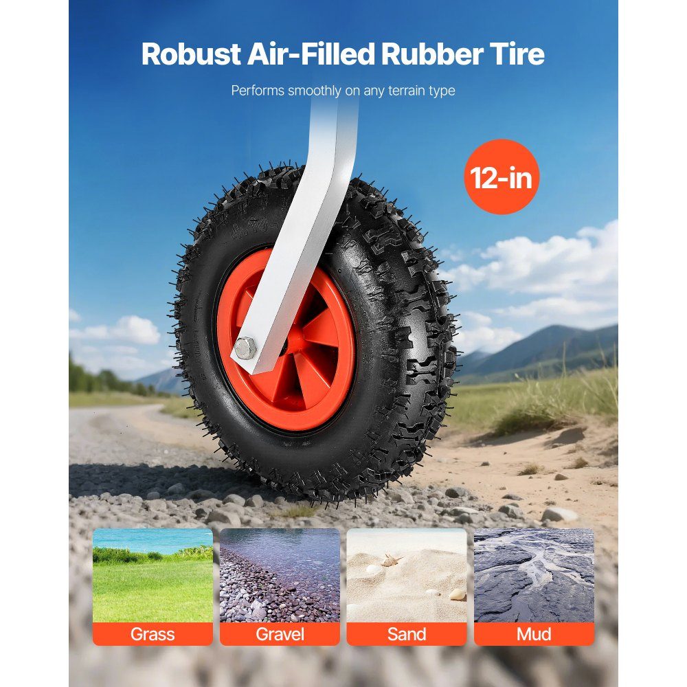 Boat Slip Wheels (500lb Load Capacity), 304.8mm Aluminum Alloy Tail Wheel with Inflatable Rubber Tires, Folding Slip Wheels with 4 Quick Release Pins for 4m Inflatable Fishing Boats