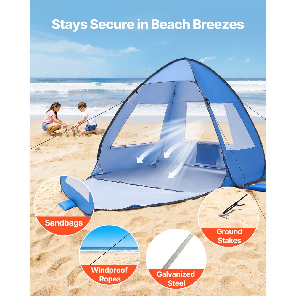 Strandtent Zonnescherm voor 2 personen, UPF 50+ bescherming, draagbare strandtent met draagtas en metalen palen, compacte strandparasol voor kamperen, vissen, picknick, zonnetent Strandtent Zonnescherm voor 2 personen, UPF 50+ bescherming, draagbare strandtent met draagtas en metalen palen, compacte strandparasol voor kamperen, vissen, picknick, zonnetent