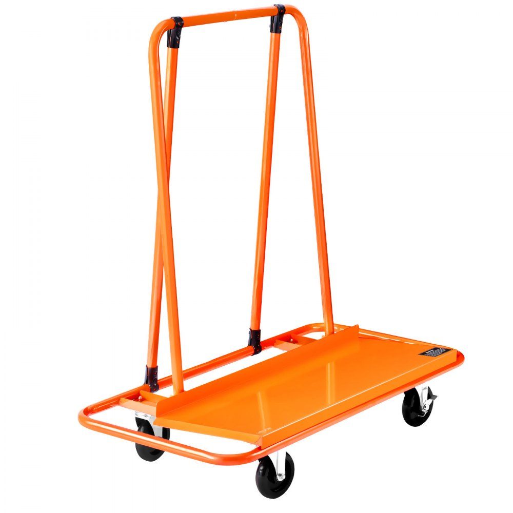 Plattenwagen, 816 kg Tragkraft, Transportwagen mit 4 Lenkrollen, Plattenwagen, Plattenwagen mit Spanngurt, Transporthilfe für Sperrholz, Gipskarton, Glas, Orange, 1150x555x1180 mm