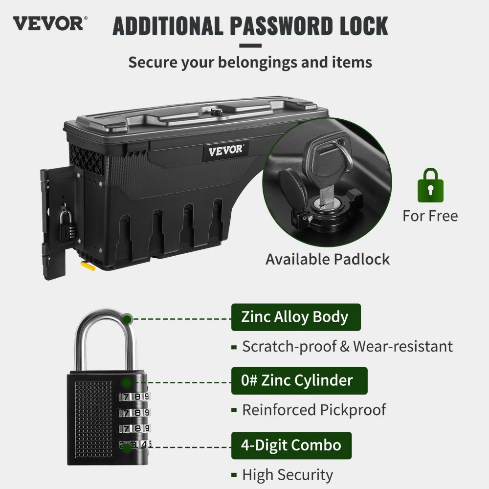 Truck Bed Storage Box Lockable Lid Waterproof ABS Wheel Arch Tool Box 20L with Password Padlock Compatible with Dodge Ram 1500 2019-2021 Driver Side Black