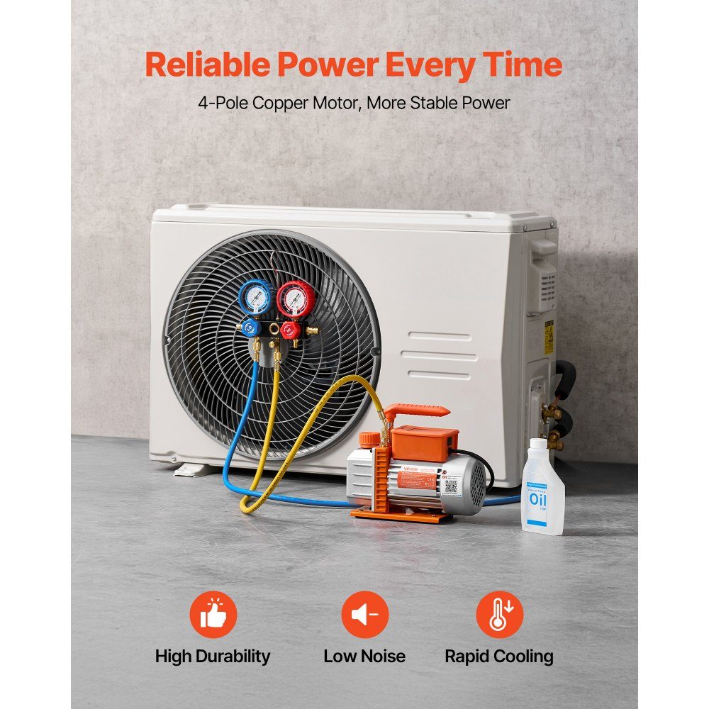 Vacuum Pump with Gauge 3.5CFM 99L/min 180W 1 Stage Rotary Vane Vacuum Pump Vacuum Pump Kit for R134a, R22, R410a, R1234YF and R32 with Carry Bag for Car Air Conditioner