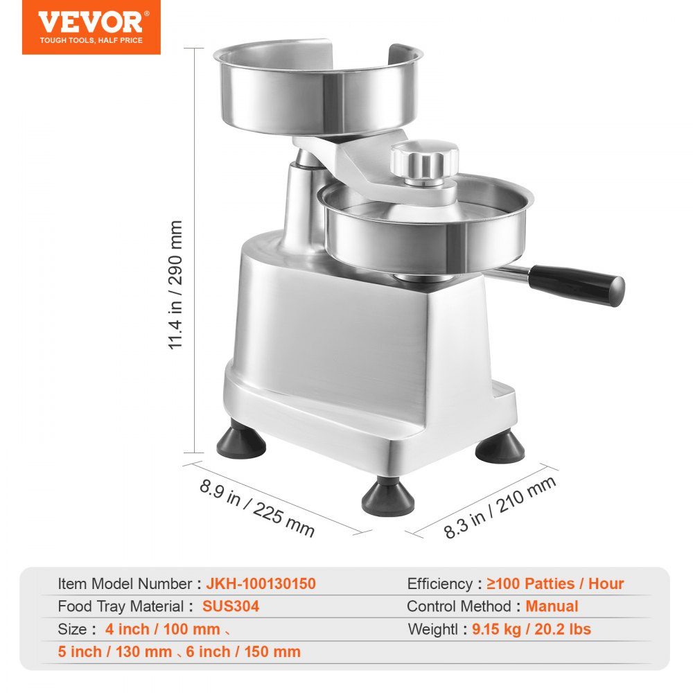 Kommerzielle Burgerpresse – Hamburger-Patty-Maker 10/13/15 cm, mit 3 Packungen Burgerpapier, professionelle Hamburgerpresse aus Edelstahl, perfekt zum Kochen von Burger-Patties und Grillzubehör