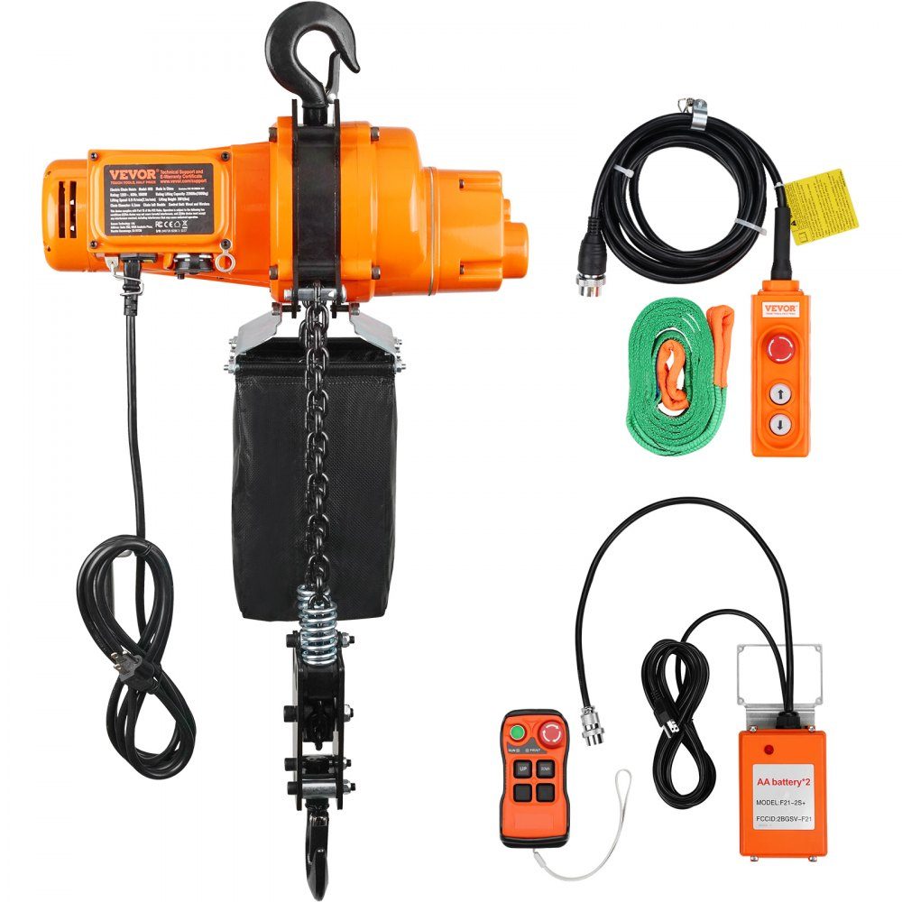 Elektrische kettingtakel, 998 kg draagvermogen, 6 m hefhoogte, 11.500 tpm, takel met ketting, 100 m draadloos en 4,5 m bedrade afstandsbediening, lier voor garage, werkplaats en thuis