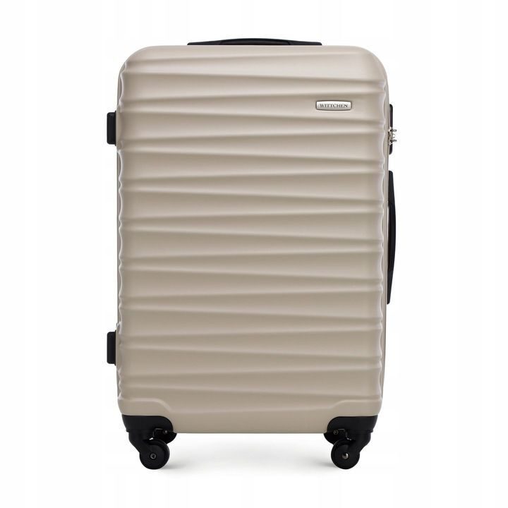 Großer Premium-Koffer Reisekoffer ABS-Kunststoff 96l mit Rippen Beige