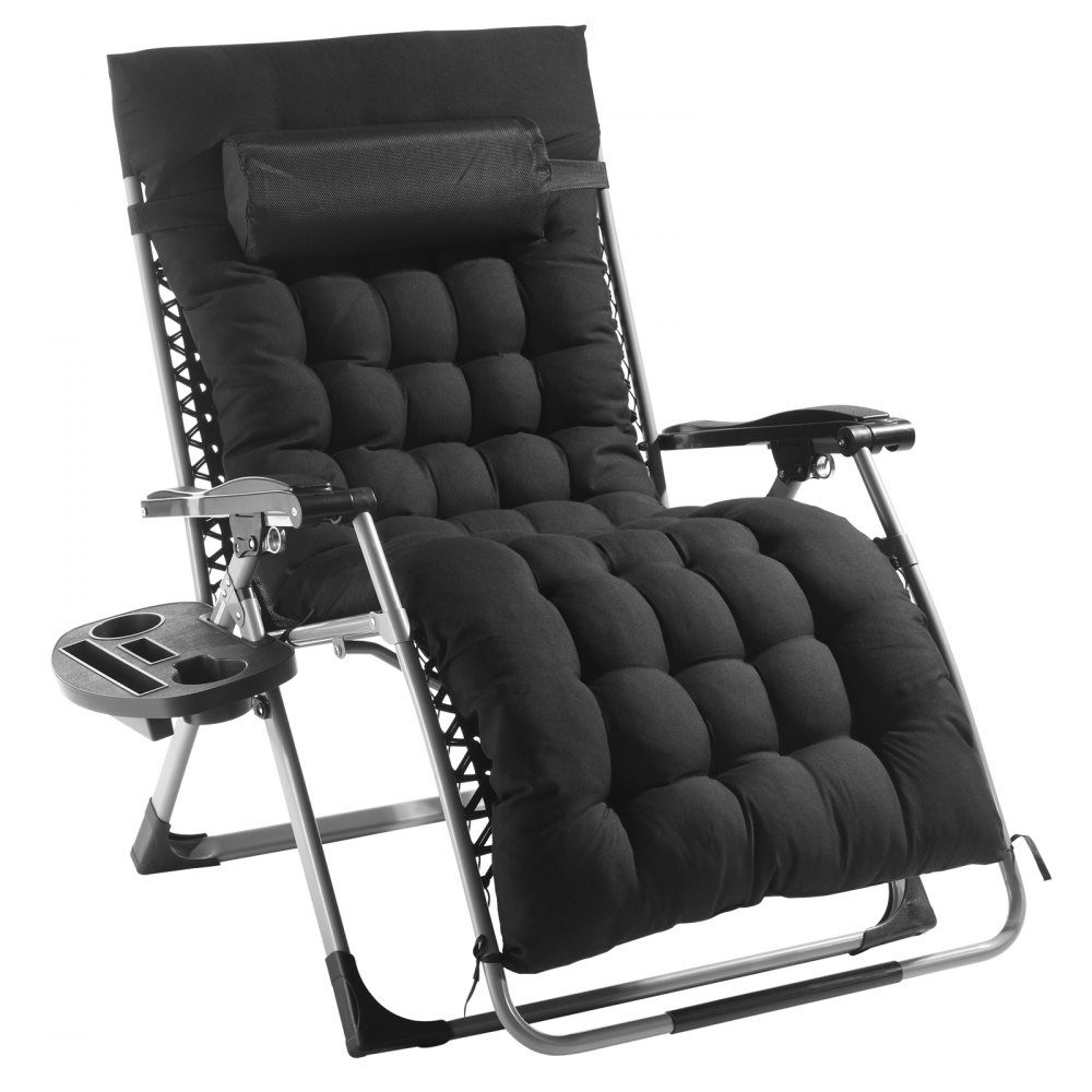 Zero Gravity Chair, 33" Indoor Outdoor Zero Gravity Recliner Chair, Adjustable Anti-Gravity Chair with Pillow, Headrest, Footrest and Cup Holder, 500 Pounds, Black