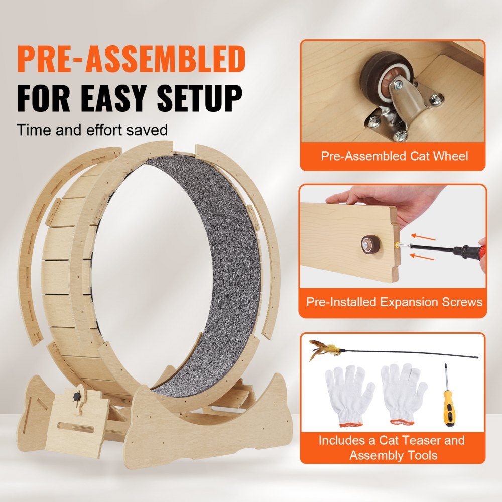 Vélo d'appartement pour chat Tapis de course pour chat de 1 100 mm avec tapis de course amovible Teaser pour la course à pied et l'entraînement à la marche Convient à la plupart des chats jusqu'à 25 livres Vélo d'appartement pour chat Couleur bois
