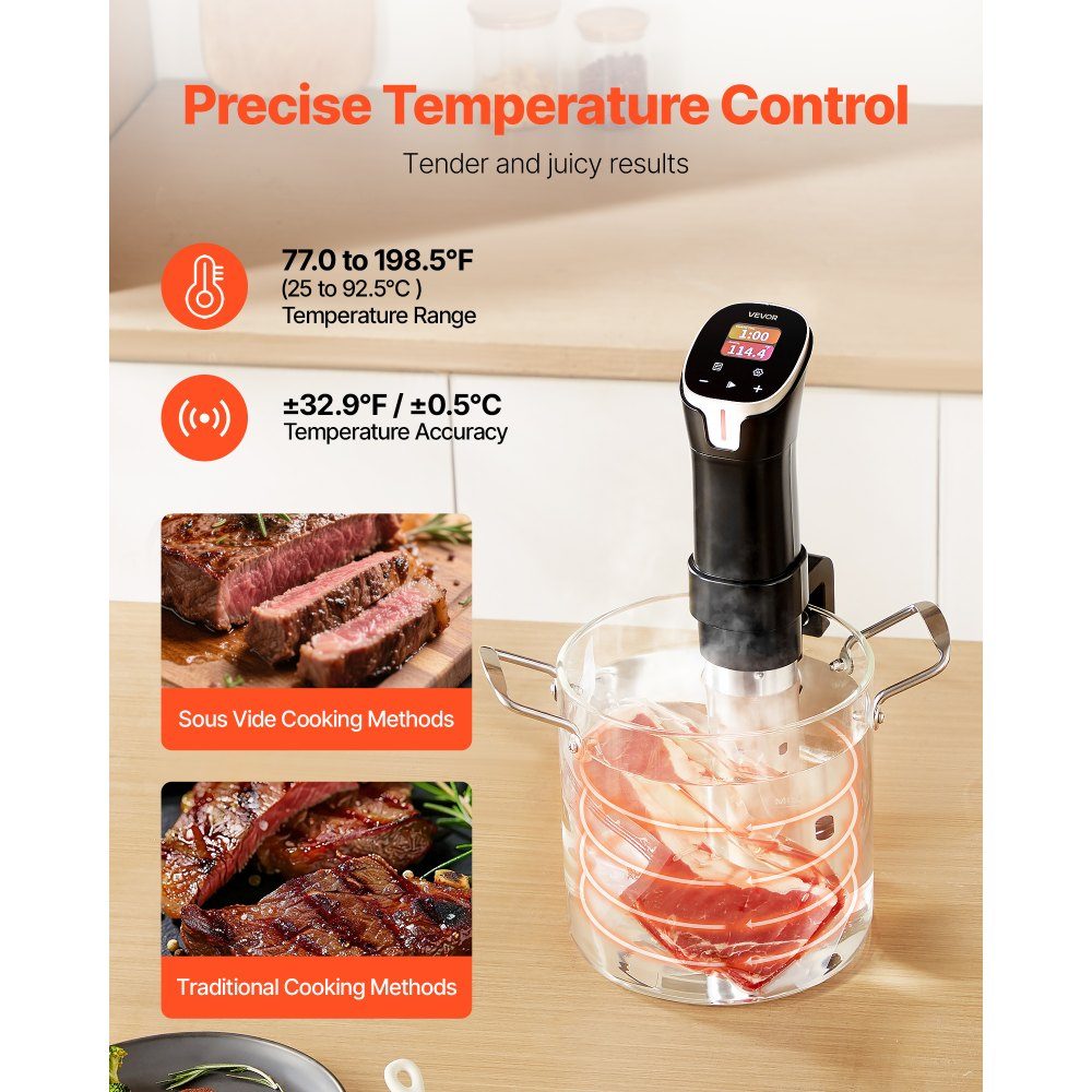 Sous Vide Stick, 1100W Sous Vide Cooker, WiFi Immersion Circulator with 10 Preset Recipes, LCD Touch Screen, Precision Cooker, Accurate Temperature and Timer, App Control