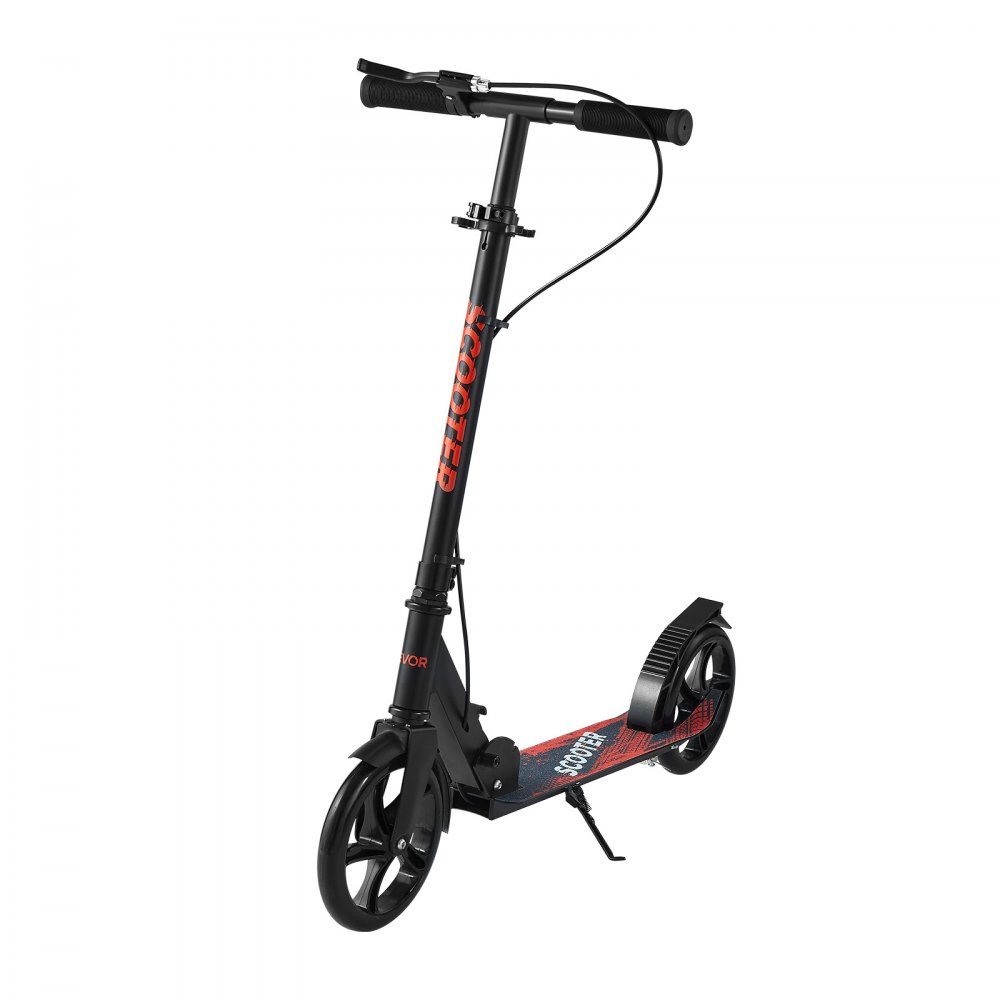 Trottinette (2 roues) pour enfants à partir de 8 ans, trottinette de ville, trottinette enfant, trottinette de rue avec guidon réglable en hauteur & plateau antidérapant & frein à main, trottinette pliable jusqu'à 100 kg, noire