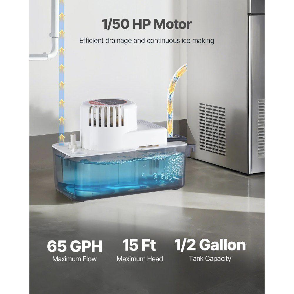 Condensate Extraction Pump, Condensate Pump, 1/50 HP 1.89L Tank, Automatic AC Condensate Pump with Float Switch and 6m Hose for Air Conditioner, Dehumidifier, Ice Maker, Water Drain, Black