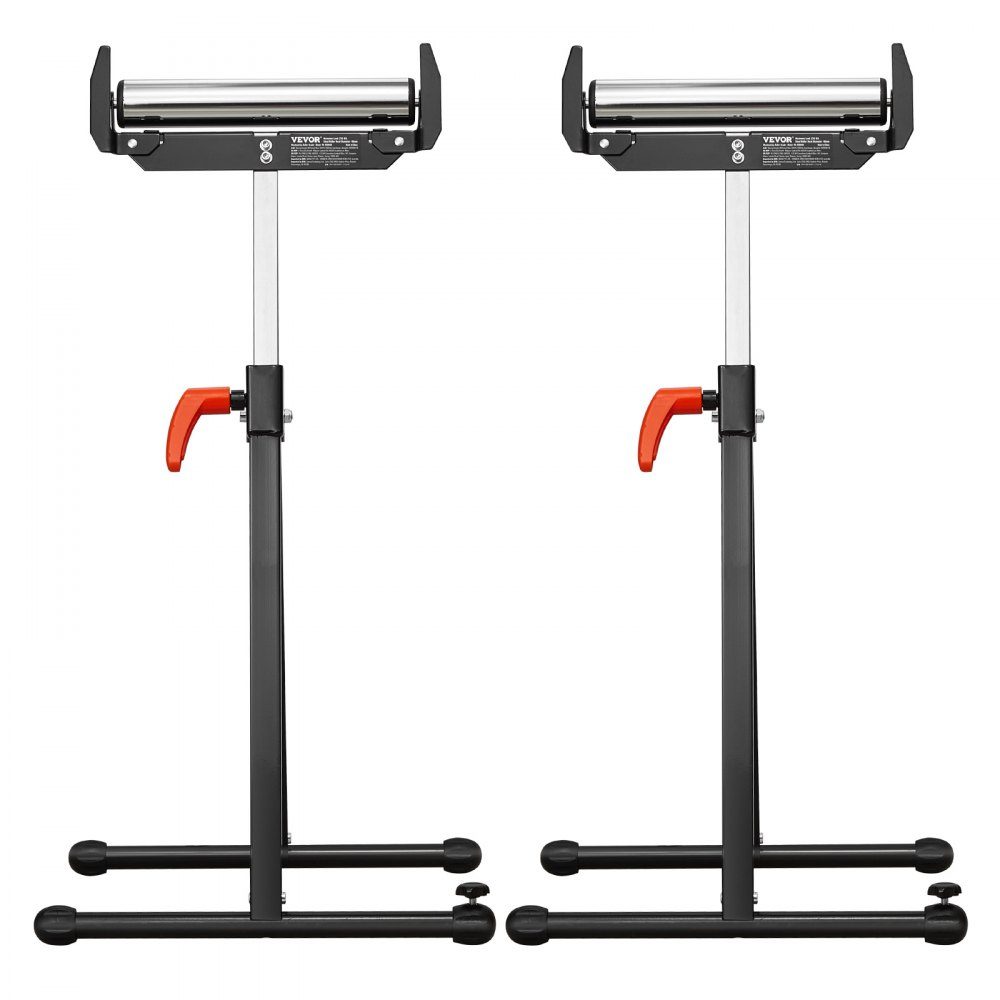 Set van 2 rolstatief, draagvermogen 113 kg, in hoogte verstelbaar van 68-109 cm, opklapbare werkbok met rolkop en randgeleiders van gepolijst staal, voor tafelzaaguitloop, verlengingssteun