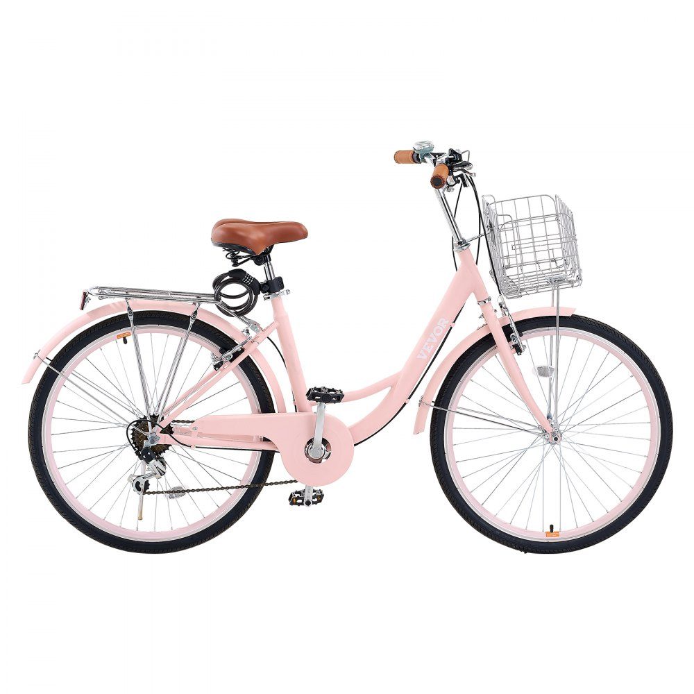 Cruiser-Fahrrad mit 7 Gängen (Reifendurchmesser 660,4 mm), Strandfahrrad mit großem Korb und Gepäckträger, Cruiser-Fahrrad mit verstellbarem Sitz, für Fahrradtraining und Einkaufen, Pink