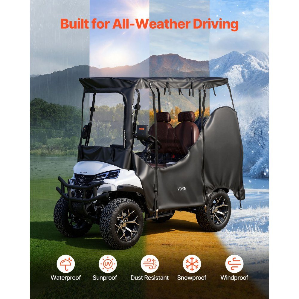 Zichtbare golfkarhoes voor 2-zits golfkarren (de meeste Club Car, Yamaha, EZGO en Honda golfkarren), regenhoes van 600D Oxford-stof, met PU-coating en winddicht haaksysteem
