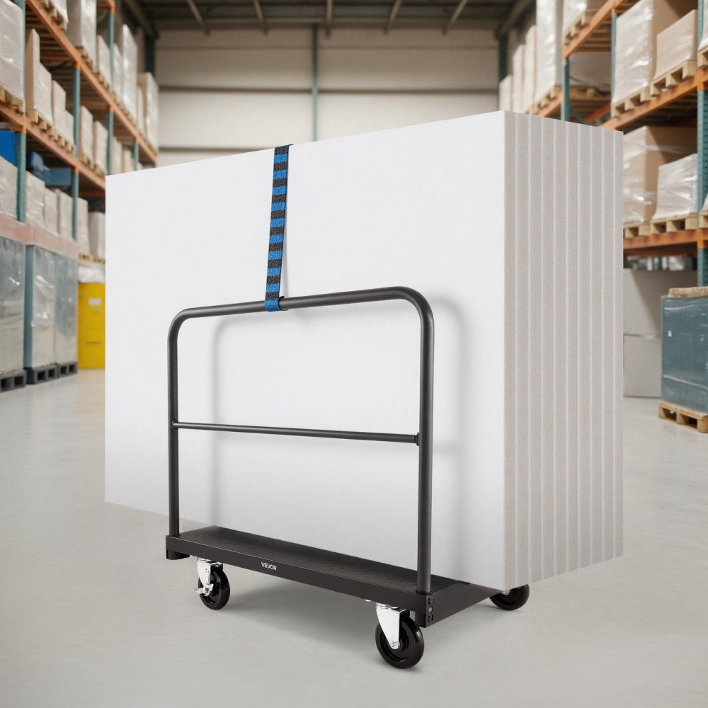 Plate trolley, 816 kg, 2-in-1 transport trolley with 360° swivel castors, plate trolley, plate trolley with 4 side handrails, transport aid for factory, warehouse, garage, black 914x610x858 mm