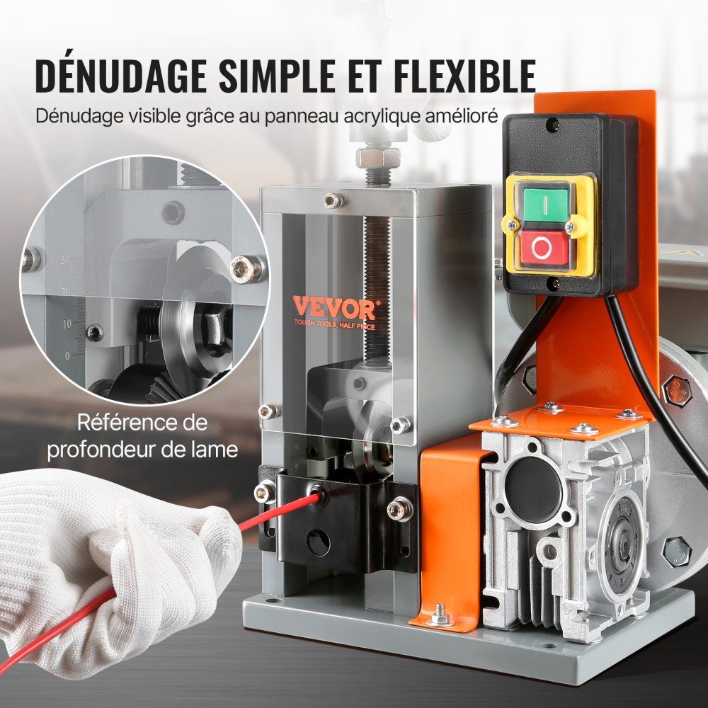 Kabelabisoliermaschine, elektrisch, φ1,5–25 mm, Kabelschälmaschine, 180 W, Abisoliermaschine, 18 m pro Minute Geschwindigkeit, Abisolierzange, 65 Mn Federstahlklinge, ideal zum Abisolieren von Kupferdraht