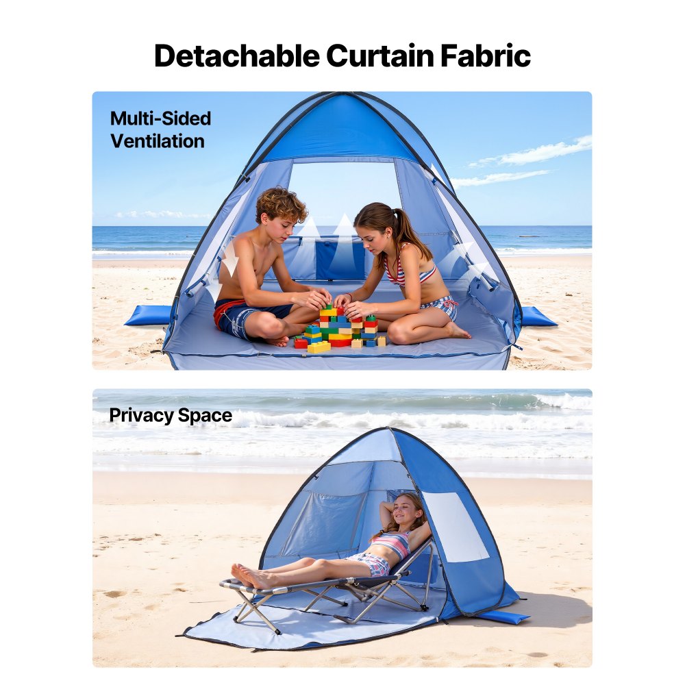 Strandtent Zonnescherm voor 2 personen, UPF 50+ bescherming, draagbare strandtent met draagtas en metalen palen, compacte strandparasol voor kamperen, vissen, picknick, zonnetent Strandtent Zonnescherm voor 2 personen, UPF 50+ bescherming, draagbare strandtent met draagtas en metalen palen, compacte strandparasol voor kamperen, vissen, picknick, zonnetent