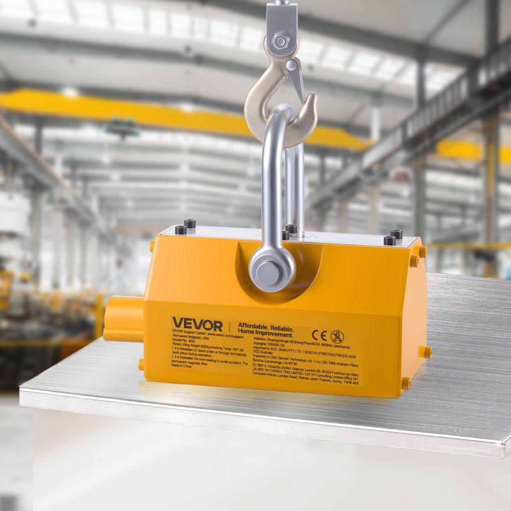 Load lifting magnet permanent magnet lifter 600 kg pulling force lifting magnet with release handle & steel hook, used in workshop cranes and hoists, for lifting steel plates, boards