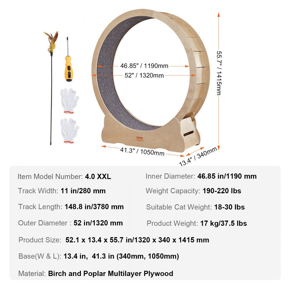 Cat hometrainer 1320 x 340 x 1415 mm berkenpopulier multiplex Cat hometrainer Uitneembare binnenmat met laag geluidsniveau Cat hometrainer geschikt voor katten met een gewicht van 8 kg tot 14 kg