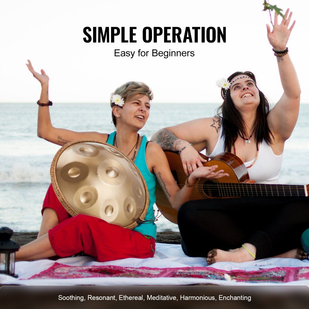 Handpan, 55 cm, 9 notes, tambour à main en ré mineur, instrument de batterie avec maillets, support de handpan 440 Hz et sac de transport, tambour sonore en acier de guérison, instruments de percussion pour adultes et débutants