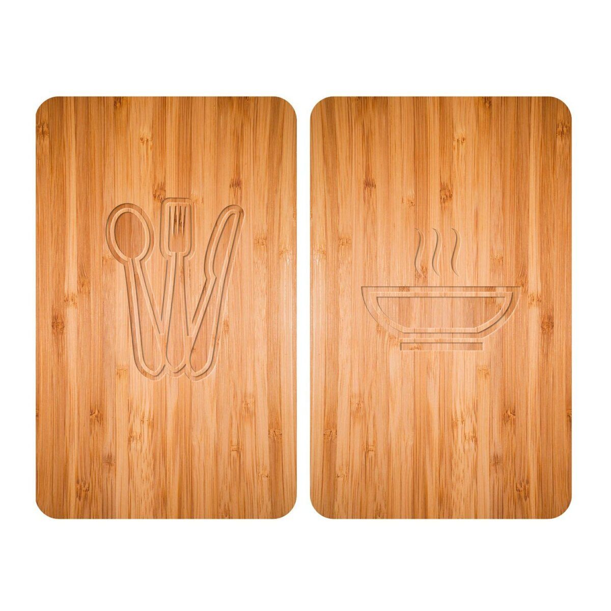 Wenko “Universal” kachelafdekplaat, 2-delig, voor alle soorten kachels, gemaakt van gehard glas (Lunch, houtlook)