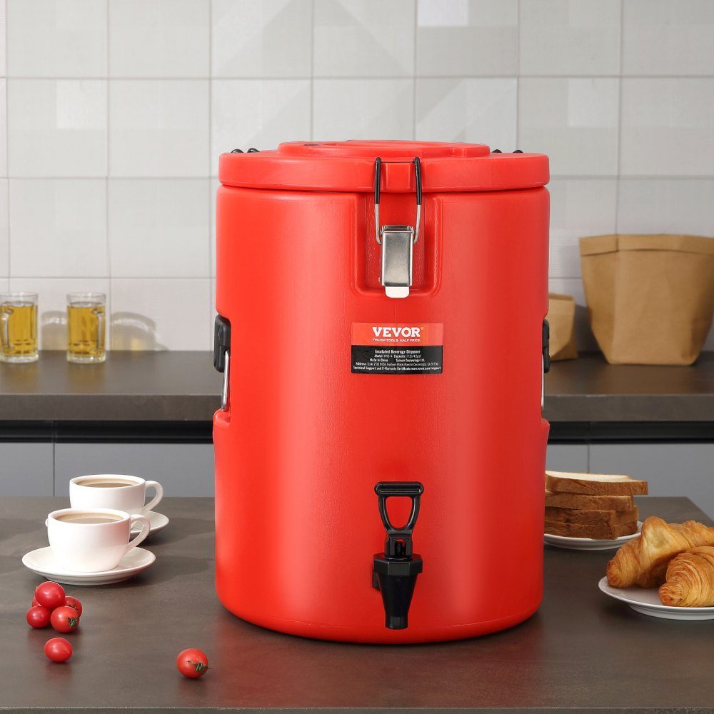 Heiß- und Kaltgetränkespender, Getränkespender, 6 l, Edelstahl, Heiß- und Kaltwasserbrunnen, großer Getränkespender mit Zapfhahn für Kaffee, kalte Milch, Wasser, Saft usw., runde Isolierkanne