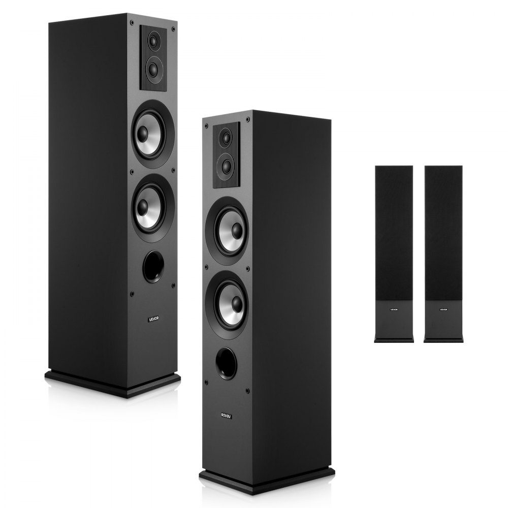 Passives Standlautsprecherpaar, 3-Wege-System mit 3/4"- und 1"-Hochtöner, zwei 5,25"-Tieftöner, 145 W Spitzenleistung, 70 Hz-20 kHz Frequenzgang, MDF-Gehäuse, für Home-Audio