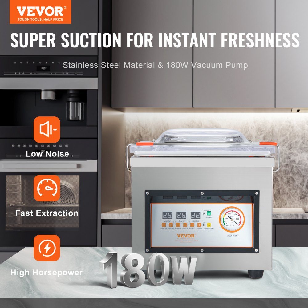 Machine sous vide à chambre Machine sous vide de 320 W pour aliments humides, marinades de viande, etc. Taille compacte avec une longueur de soudure de 32 cm Peut être utilisée dans les cuisines privées et les zones commerciales