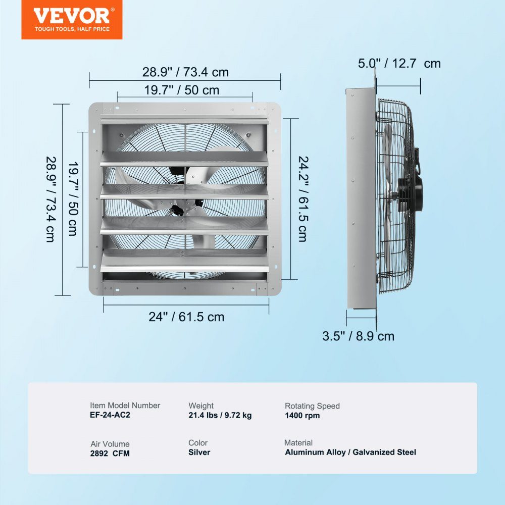 Afzuigventilator 610 mm 1400 RPM 2892CFM wandgemonteerde aluminium zolderventilator met AC-motor ventilatie en koeling voor kas garage schuur winkel – Artikelnr. HT-22742